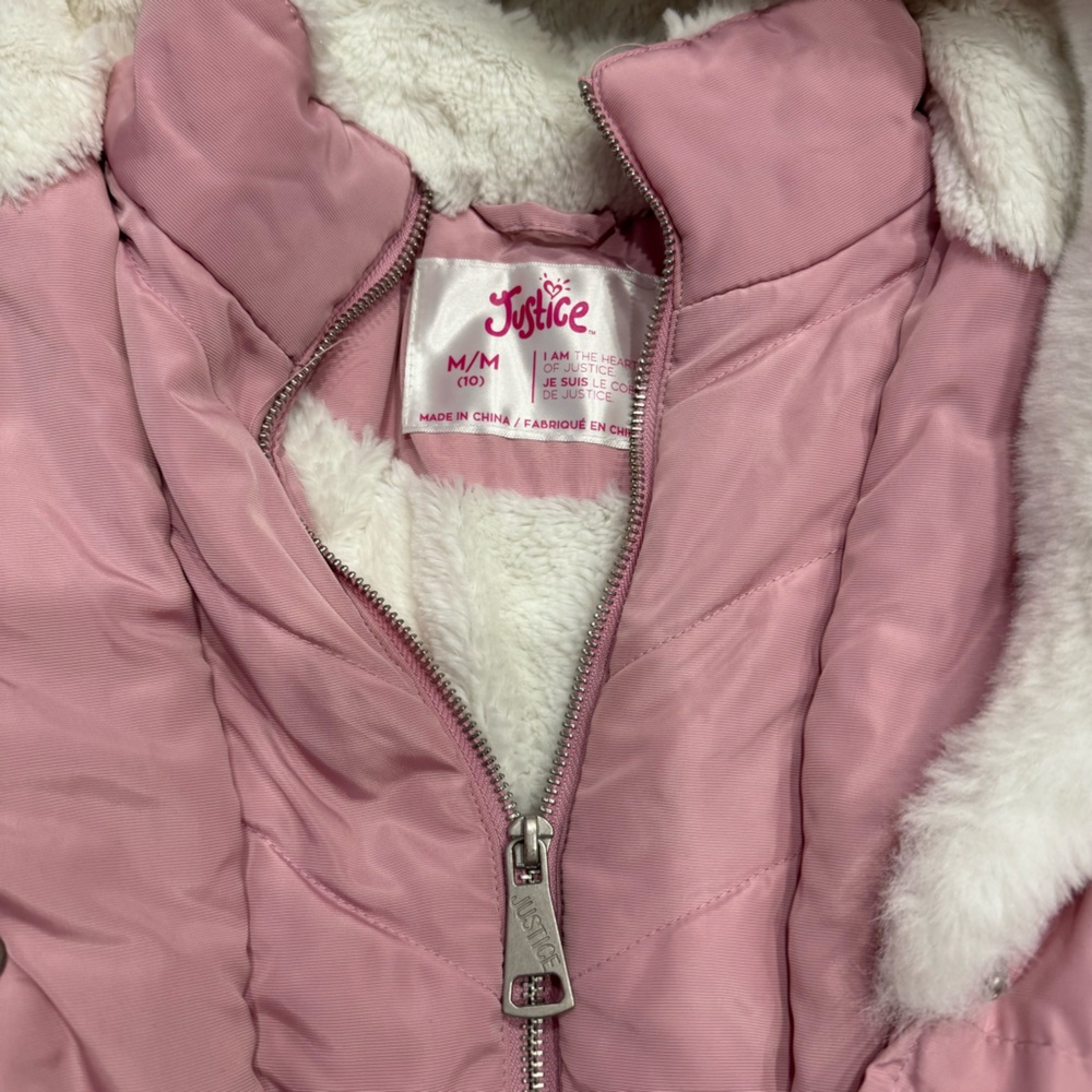 Justice Blush Pink Quilted Jacket with Soft White Interior